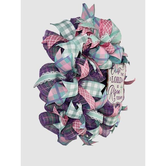 Easter Wreath, Christ The Lord is Risen Today, Door Wreath, Purple Easter Wreath - Picture 4 of 5